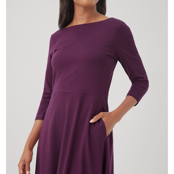 NWT Pact Organic Cotton Fit & Flare Open Twist Back Midi Dress With Pockets - Picture 8 of 12